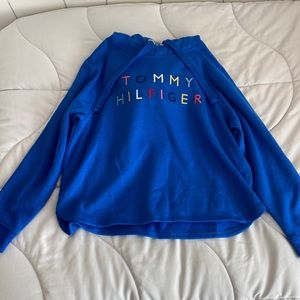 Brand new Tommy Hilfiger royal blue sweatshirt with colorful writing, size L